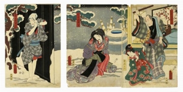  Utagawa Kunisada I (Toyokuni III)  (Edo, 1786 - 1865) : Akegarasu Yuki no Urazato.  - Auction Prints, drawings & paintings | Old master, modern and contemporary art - Libreria Antiquaria Gonnelli - Casa d'Aste - Gonnelli Casa d'Aste