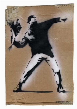  Banksy  (Bristol, 1974) : The flower thrower.  - Asta Stampe, disegni e dipinti antichi, moderni e contemporanei - Libreria Antiquaria Gonnelli - Casa d'Aste - Gonnelli Casa d'Aste