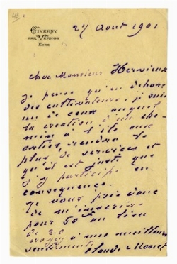  Monet Claude : Lettera autografa firmata.  - Asta Libri, autografi e manoscritti - Libreria Antiquaria Gonnelli - Casa d'Aste - Gonnelli Casa d'Aste