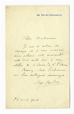  Rodin Auguste : Lettera autografa firmata.  - Asta Libri, autografi e manoscritti - Libreria Antiquaria Gonnelli - Casa d'Aste - Gonnelli Casa d'Aste