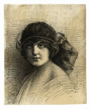  Giovanni Costetti  (Reggio Emilia, 1874 - Settignano, 1949) [attribuito a] : Donna con cappello.  - Asta Arte Moderna e Contemporanea - Libreria Antiquaria Gonnelli - Casa d'Aste - Gonnelli Casa d'Aste