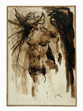  Renato Guttuso  (Bagheria, 1911 - Roma, 1987) [attribuito a] : Nudo femminile.  - Asta Arte Moderna e Contemporanea - Libreria Antiquaria Gonnelli - Casa d'Aste - Gonnelli Casa d'Aste