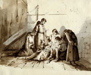  Joaquin Dominguez Becquer  (Siviglia, 1817 - Siviglia, 1879) : Morte di un frate.  - Asta Arte Antica, Moderna e Contemporanea - PARTE II - Libreria Antiquaria Gonnelli - Casa d'Aste - Gonnelli Casa d'Aste