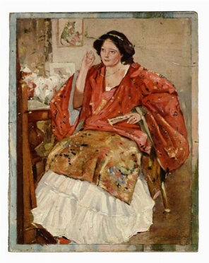  Eduard Boss  (Muri, 1873 - Berna, 1958) : Donna in rosso.  - Asta Arte Antica, Moderna e Contemporanea - PARTE II - Libreria Antiquaria Gonnelli - Casa d'Aste - Gonnelli Casa d'Aste