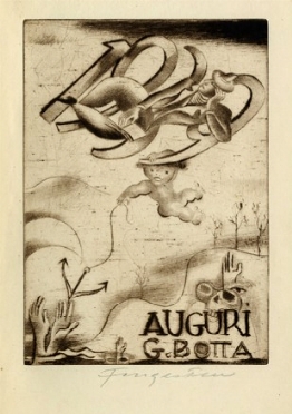  Michel Fingesten  (Buczkowitz, 1883 - Cerisano, 1943) : Auguri. G. Botta.  - Auction Modern and Contemporary Art [II Part ] - Libreria Antiquaria Gonnelli - Casa d'Aste - Gonnelli Casa d'Aste