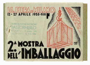  Manlio Parrini  (Massa Marittima, 1901 - Milano, 1968) : Volantino per la seconda mostra dell'imballaggio.  - Auction Modern and Contemporary Art [II Part ] - Libreria Antiquaria Gonnelli - Casa d'Aste - Gonnelli Casa d'Aste