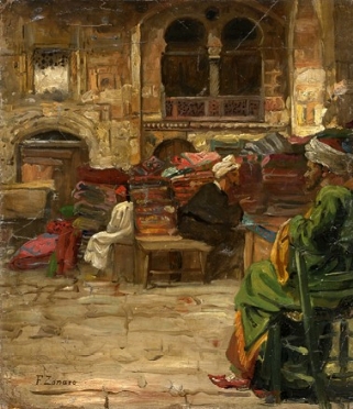  Fausto Zonaro  (Masi, 1854 - 1929, ) : Mercato orientale.  - Asta Arte Moderna e Contemporanea [Parte II] - Libreria Antiquaria Gonnelli - Casa d'Aste - Gonnelli Casa d'Aste