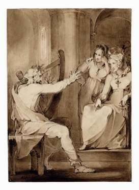  Johann Heinrich Fssli  (Zurigo, 1741 - Putney Hill, Londra, 1841) [alla maniera di] : Ossian canta per Malvina (?) (r) / Studi di teste e figure (v).  - Asta Arte Antica [Parte I] - Libreria Antiquaria Gonnelli - Casa d'Aste - Gonnelli Casa d'Aste