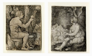  Hans Sebald Beham  (Norimberga,, 1500 - Francoforte,, 1550) : Adamo ed Eva seduti su tronchi d'albero.  - Asta Arte Antica [Parte I] - Libreria Antiquaria Gonnelli - Casa d'Aste - Gonnelli Casa d'Aste