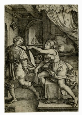  Georg Pencz  (Westheim,  - Knigsberg o Lipsia, 1550) : Giuseppe e la moglie di Putifarre.  - Auction Ancient Art [I Part] - Libreria Antiquaria Gonnelli - Casa d'Aste - Gonnelli Casa d'Aste