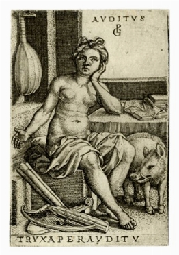 Georg Pencz  (Westheim,  - Knigsberg o Lipsia, 1550) : Auditus.  - Auction Ancient Art [I Part] - Libreria Antiquaria Gonnelli - Casa d'Aste - Gonnelli Casa d'Aste