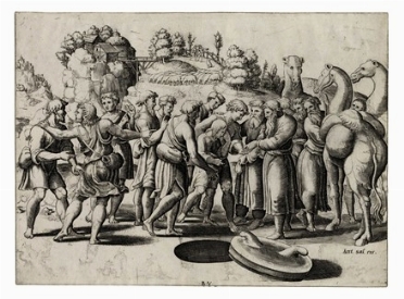  Maestro del Dado  (attivo a Roma,  - 1560) : Giuseppe venduto dai fratelli.  - Auction Ancient Art [I Part] - Libreria Antiquaria Gonnelli - Casa d'Aste - Gonnelli Casa d'Aste