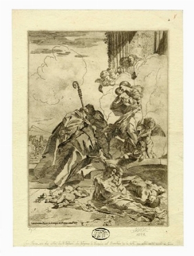  Pietro Testa  (Lucca, 1611 - Roma, 1650) : San Rocco e San Nicola invocano la Vergine contro la peste.  - Asta Arte Antica [Parte I] - Libreria Antiquaria Gonnelli - Casa d'Aste - Gonnelli Casa d'Aste