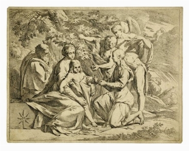  Pietro Testa  (Lucca, 1611 - Roma, 1650) : La Sacra Famiglia nutrita dagli angeli.  - Asta Arte Antica [Parte I] - Libreria Antiquaria Gonnelli - Casa d'Aste - Gonnelli Casa d'Aste