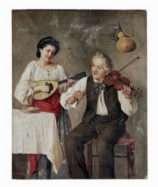  Alessandro Sani  (Firenze, 1856 - 1927) : I suonatori.  - Asta Arte Moderna e Contemporanea [Parte II] - Libreria Antiquaria Gonnelli - Casa d'Aste - Gonnelli Casa d'Aste
