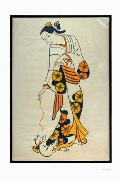  Tsugouharu Foujita  (Tokyo, 1886 - Zurigo, 1968) : Geisha jouant avec un chaton.  - Auction Modern and Contemporary Art [II Part ] - Libreria Antiquaria Gonnelli - Casa d'Aste - Gonnelli Casa d'Aste