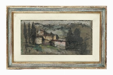  Ermanno Toschi  (Lugo di Romagna, 1906 - Fiesole, 1999) : Paesaggio con case.  - Asta Arte Antica, Moderna e Contemporanea [Parte II] - Libreria Antiquaria Gonnelli - Casa d'Aste - Gonnelli Casa d'Aste