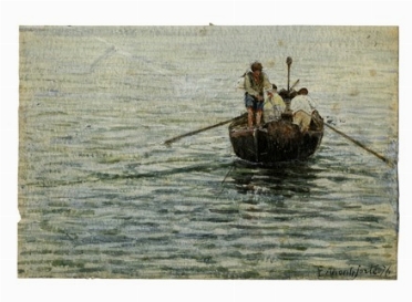  Edoardo Monteforte  (Polla, 1849 - 1932) : Barca sul lago.  - Asta Arte Antica, Moderna e Contemporanea [Parte II] - Libreria Antiquaria Gonnelli - Casa d'Aste - Gonnelli Casa d'Aste