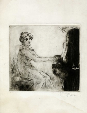  Luigi Conconi  (Milano, 1852 - 1917) : Fanciulla al pianoforte.  - Asta Arte Moderna e Contemporanea [Parte II] - Libreria Antiquaria Gonnelli - Casa d'Aste - Gonnelli Casa d'Aste