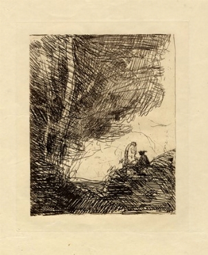  Jean-Baptiste-Camille Corot  (Parigi, 1796 - Ville d'Avray, 1875) : Le pote et la muse.  - Asta Arte Moderna e Contemporanea [Parte II] - Libreria Antiquaria Gonnelli - Casa d'Aste - Gonnelli Casa d'Aste