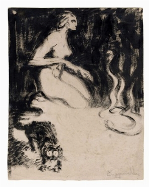  Enrico Cagianelli  (Perugia, 1886 - Gubbio, 1938) : Il gatto e la strega.  - Asta Arte Moderna e Contemporanea [Parte II] - Libreria Antiquaria Gonnelli - Casa d'Aste - Gonnelli Casa d'Aste