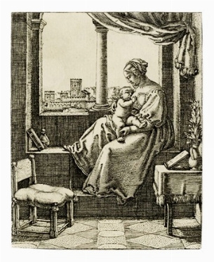  Barthel Beham  (Norimberga, 1502,  - Bologna,, 1540) : La Vergine col Bambino seduta  [..]