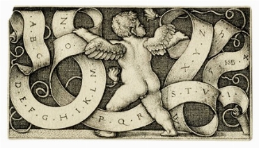  Hans Sebald Beham  (Norimberga,, 1500 - Francoforte,, 1550) : Genietto con alfabeto  [..]