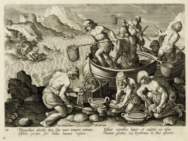  Philips Galle  (Haarlem, 1537 - Anversa, 1612) [excudit] : La pesca delle ostriche giganti.  - Asta Arte Antica [Parte I] - Libreria Antiquaria Gonnelli - Casa d'Aste - Gonnelli Casa d'Aste