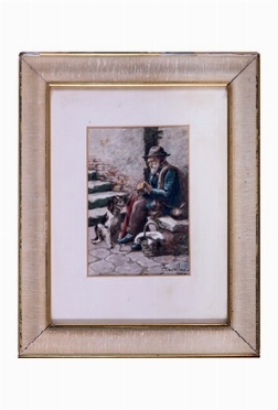  Giuseppe Canella  (Venezia, 1837 - Padova, 1913) : Uomo con cane.  - Asta Arte Moderna e Contemporanea [Parte II] - Libreria Antiquaria Gonnelli - Casa d'Aste - Gonnelli Casa d'Aste