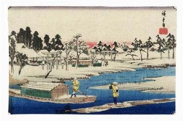  Utagawa Hiroshige I (And? Tokutar?)  (Yayosu Quay, Edo, 1797 - 1858) : Massaki yukibare no zu (Tempo sereno dopo la neve a Massaki).  - Asta Arte Antica [Parte I] - Libreria Antiquaria Gonnelli - Casa d'Aste - Gonnelli Casa d'Aste