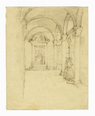  Odoardo Borrani  (Pisa, 1833 - Firenze, 1905) : Scorcio con portico.  - Auction  [..]