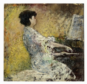  Giovanni Panza  (Miseno, 1894 - 1989) : Donna al pianoforte.  - Asta Arte Moderna e Contemporanea [Parte II] - Libreria Antiquaria Gonnelli - Casa d'Aste - Gonnelli Casa d'Aste