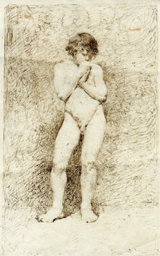  Mariano Fortuny y Marsal  (Tarragona, 1838 - Roma, 1874) [attribuito a] : Nudo maschile.  - Asta Arte Moderna e Contemporanea [Parte II] - Libreria Antiquaria Gonnelli - Casa d'Aste - Gonnelli Casa d'Aste