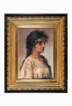  Odoardo Borrani  (Pisa, 1833 - Firenze, 1905) : Ritratto di ragazza.  - Asta Arte Moderna e Contemporanea [Parte II] - Libreria Antiquaria Gonnelli - Casa d'Aste - Gonnelli Casa d'Aste