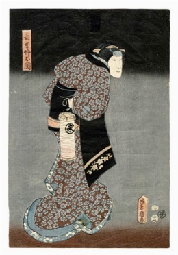  Utagawa Kunisada I (Toyokuni III)  (Edo, 1786 - 1865) : Nakamura Tomijuro II nel ruolo di Oseki, sorella maggiore di Chokichi.  - Asta Arte Antica [Parte I] - Libreria Antiquaria Gonnelli - Casa d'Aste - Gonnelli Casa d'Aste
