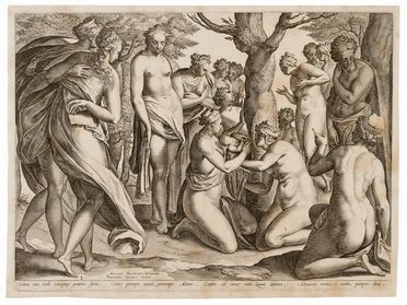  Philips Galle  (Haarlem, 1537 - Anversa, 1612) : La nascita di Adone.  - Auction Prints and Drawings from XVI to XX century - Libreria Antiquaria Gonnelli - Casa d'Aste - Gonnelli Casa d'Aste