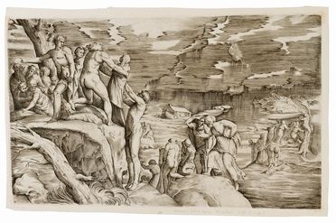 Battista Franco  (Venezia,  - 1561) : Il diluvio universale.  - Auction Prints and Drawings from XVI to XX century - Libreria Antiquaria Gonnelli - Casa d'Aste - Gonnelli Casa d'Aste