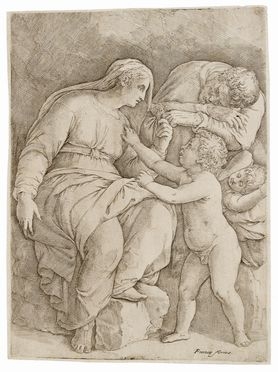  Battista Franco  (Venezia,  - 1561) : Sacra Famiglia.  - Auction Prints and Drawings from XVI to XX century - Libreria Antiquaria Gonnelli - Casa d'Aste - Gonnelli Casa d'Aste