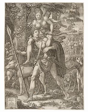  Giorgio Ghisi  (Mantova,, 1520 - 1582) : Allegoria della caccia.  - Auction Prints and Drawings from XVI to XX century - Libreria Antiquaria Gonnelli - Casa d'Aste - Gonnelli Casa d'Aste