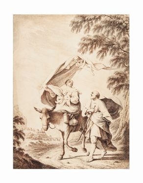  Ludovico Mattioli  (Crevalcore, 1662 - Bologna, 1747) [attribuito a] : Fuga in Egitto.  - Auction Prints and Drawings from XVI to XX century - Libreria Antiquaria Gonnelli - Casa d'Aste - Gonnelli Casa d'Aste