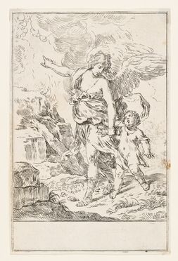  Simone Cantarini  (Pesaro, 1612 - Verona, 1648) : L'angelo custode.  - Auction Prints and Drawings from XVI to XX century - Libreria Antiquaria Gonnelli - Casa d'Aste - Gonnelli Casa d'Aste