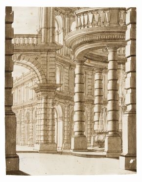  Ferdinando Galli Bibiena  (Bologna, 1657 - 1743) : Architettura con porticato e colonne.  - Auction Prints and Drawings from XVI to XX century - Libreria Antiquaria Gonnelli - Casa d'Aste - Gonnelli Casa d'Aste