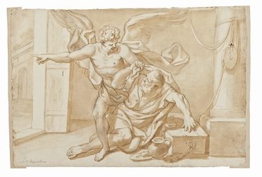  Domenico Piola  (Genova, 1627 - 1703) : L'angelo indica a San Pietro la via della libertà.  - Auction Prints and Drawings from XVI to XX century - Libreria Antiquaria Gonnelli - Casa d'Aste - Gonnelli Casa d'Aste