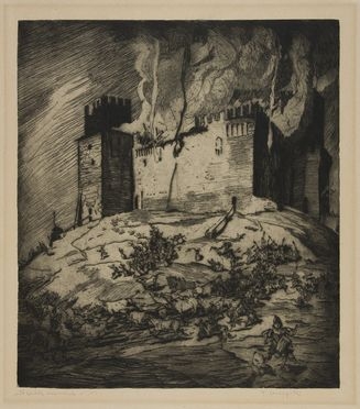  Francesco Chiappelli  (Pistoia, 1890 - Firenze, 1947) : Il castello incendiato.  - Auction Prints and Drawings - Libreria Antiquaria Gonnelli - Casa d'Aste - Gonnelli Casa d'Aste