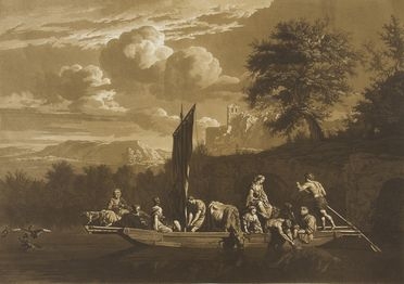  Abel Schlicht  (Germania, 1724 - 1826) : Paesaggio fluviale con barca, personaggi e bestiame.  - Auction Prints and Drawings - Libreria Antiquaria Gonnelli - Casa d'Aste - Gonnelli Casa d'Aste