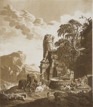  Abel Schlicht  (Germania, 1724 - 1826) : Paesaggio con rovine, personaggi e bestiame.  - Auction Prints and Drawings - Libreria Antiquaria Gonnelli - Casa d'Aste - Gonnelli Casa d'Aste