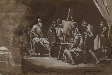  Adeodato Malatesta  (Modena, 1806 - 1891) : Tiziano ritratto da vecchio mentre esegue un dipinto.  - Auction Prints and Drawings - Libreria Antiquaria Gonnelli - Casa d'Aste - Gonnelli Casa d'Aste