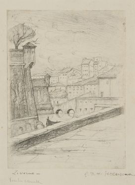 Raoul Dal Molin Ferenzona  (Firenze, 1879 - Milano, 1946) : Livorno. Vecchio canale.  - Auction Prints and Drawings - Libreria Antiquaria Gonnelli - Casa d'Aste - Gonnelli Casa d'Aste