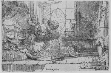  Rembrandt Harmenszoon van Rijn  (Leida,, 1606 - Amsterdam,, 1669) : Sacra Famiglia con il gatto e il serpente.  - Auction Prints and Drawings - Libreria Antiquaria Gonnelli - Casa d'Aste - Gonnelli Casa d'Aste