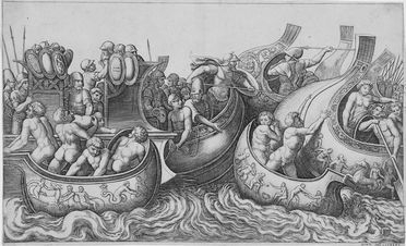  Maestro del Dado  (attivo a Roma,  - 1560) : Battaglia navale.  - Auction Prints and Drawings - Libreria Antiquaria Gonnelli - Casa d'Aste - Gonnelli Casa d'Aste